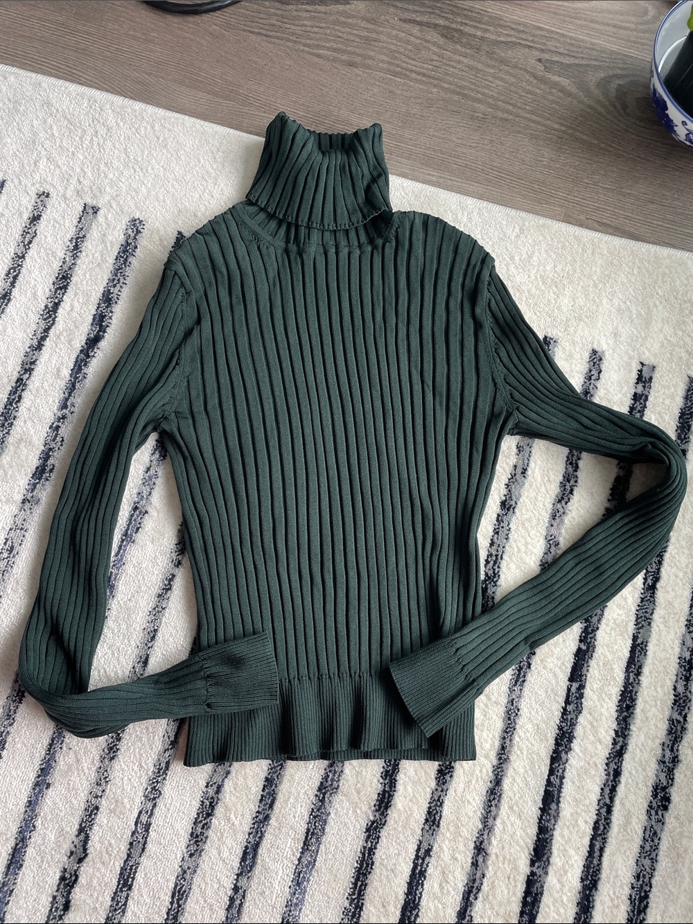 Dark Green Ribbed aritzia Turtleneck Sweater
